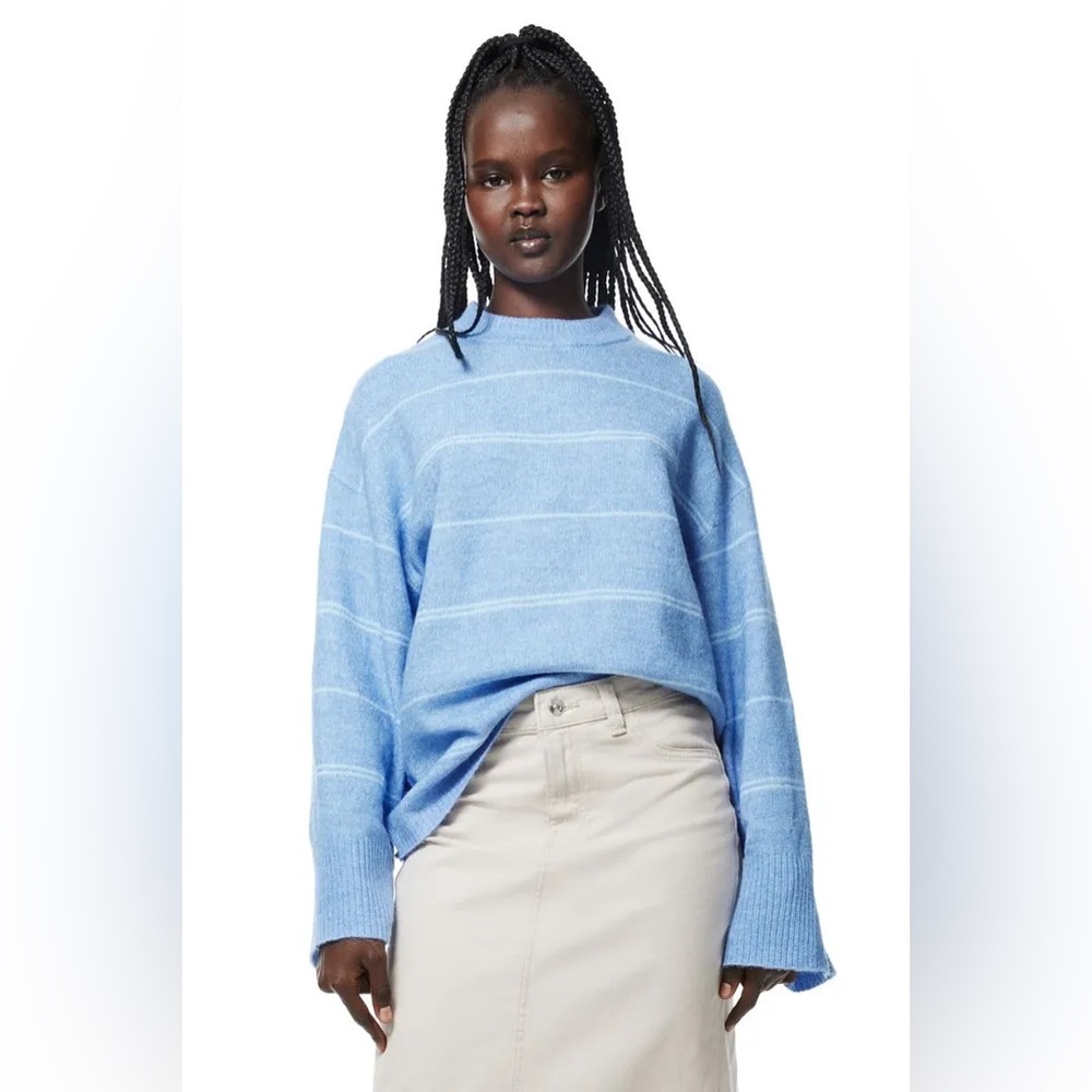 Super soft faux cashmere blue striped sweater